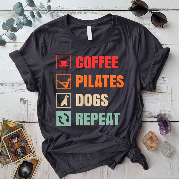 Coffee Pilates Dogs T Shirt Dark Heather Grey Mockup