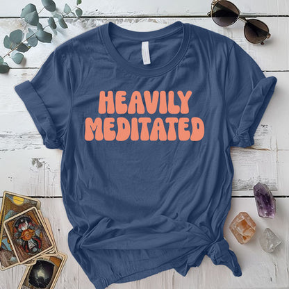 Heavily Meditated Retro T Shirt Heather Indigo Mockup