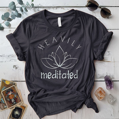 Heavily Meditated Lotus T Shirt Dark Heather Grey Mockup