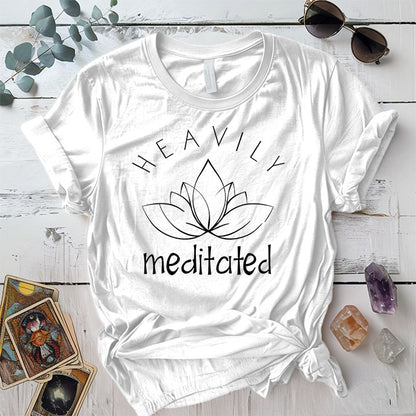 Heavily Meditated Lotus T Shirt White Mockup