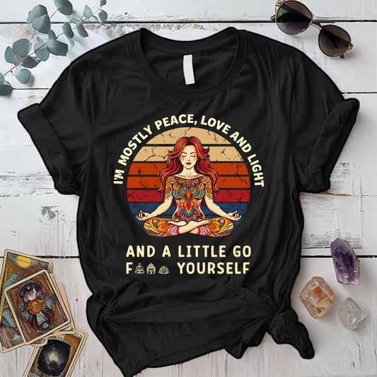 Im Mostly Peace Love Light T Shirt Black Mockup