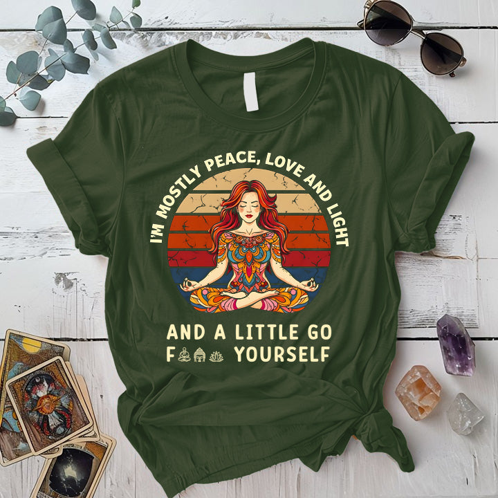 Im Mostly Peace Love Light T Shirt Military Green Mockup