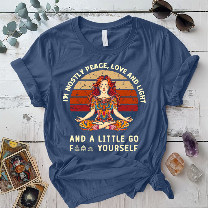 Im Mostly Peace Love Light T Shirt Indigo Blue Mockup