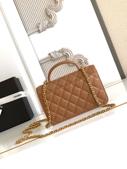 CC Handle Bag Double C Camel Lambskin Gold Hardware