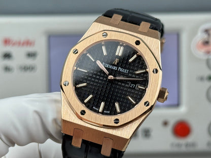 Audemars Piguet Royal Oak Lady 33mm Rose Gold Black Leather