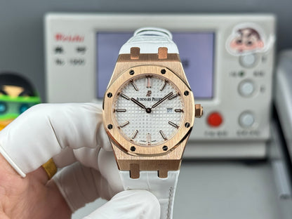 Audemars Piguet Royal Oak Lady 33mm Rose Gold White Leather