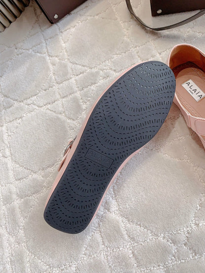 ALAIA CRISS CROSS BALLET FLAT IN BABY PINK LAMBSKIN WITH SILVER HARDWARE