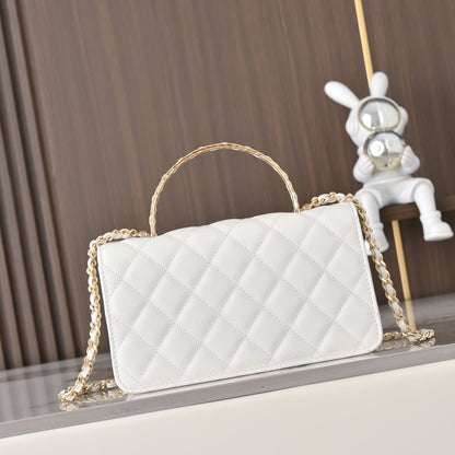 Chanel 2026 Gold Handle Bag 18.5cm Black and White Calfskin