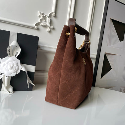Chanel 2025 Hobo Bag 31cm Dark Brown Suede With Gold Hardware 320286