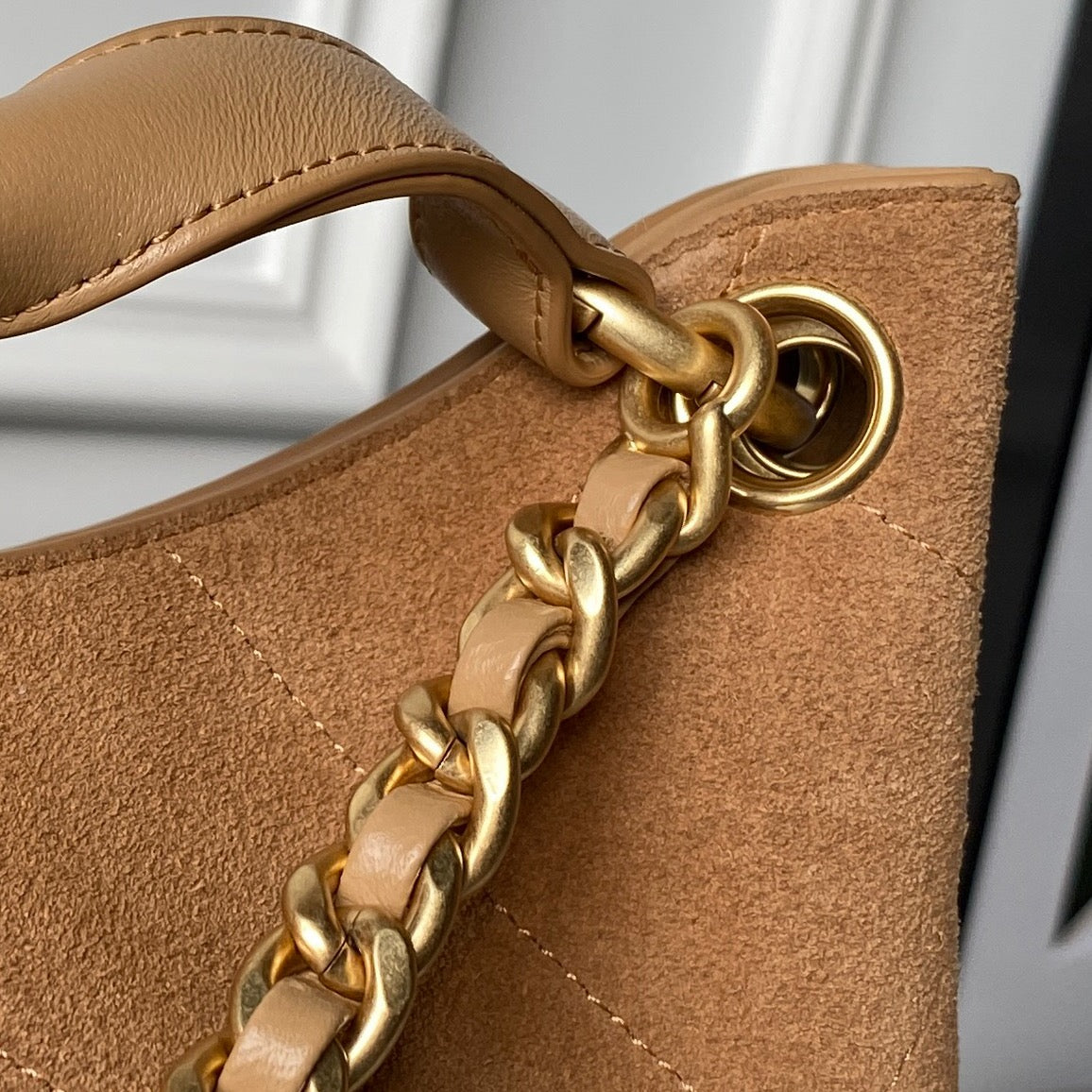 Chanel 2025 Hobo Bag 31cm Tan Suede With Gold Hardware 320287