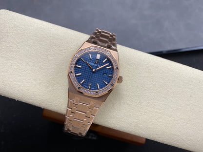 Audemars Piguet Royal Oak Lady 33mm Rose Gold Blue Dial Diamond Bezel