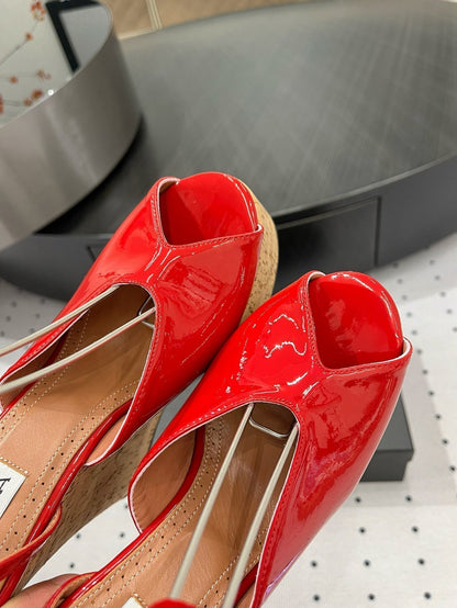 Alaila Wedge Sandals 135mm In Red Glossy Lambskin 954901