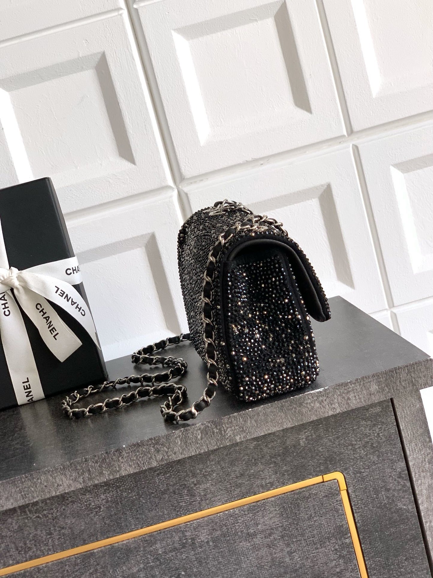 CC Classic Flap Bag  full diamond black calfskin