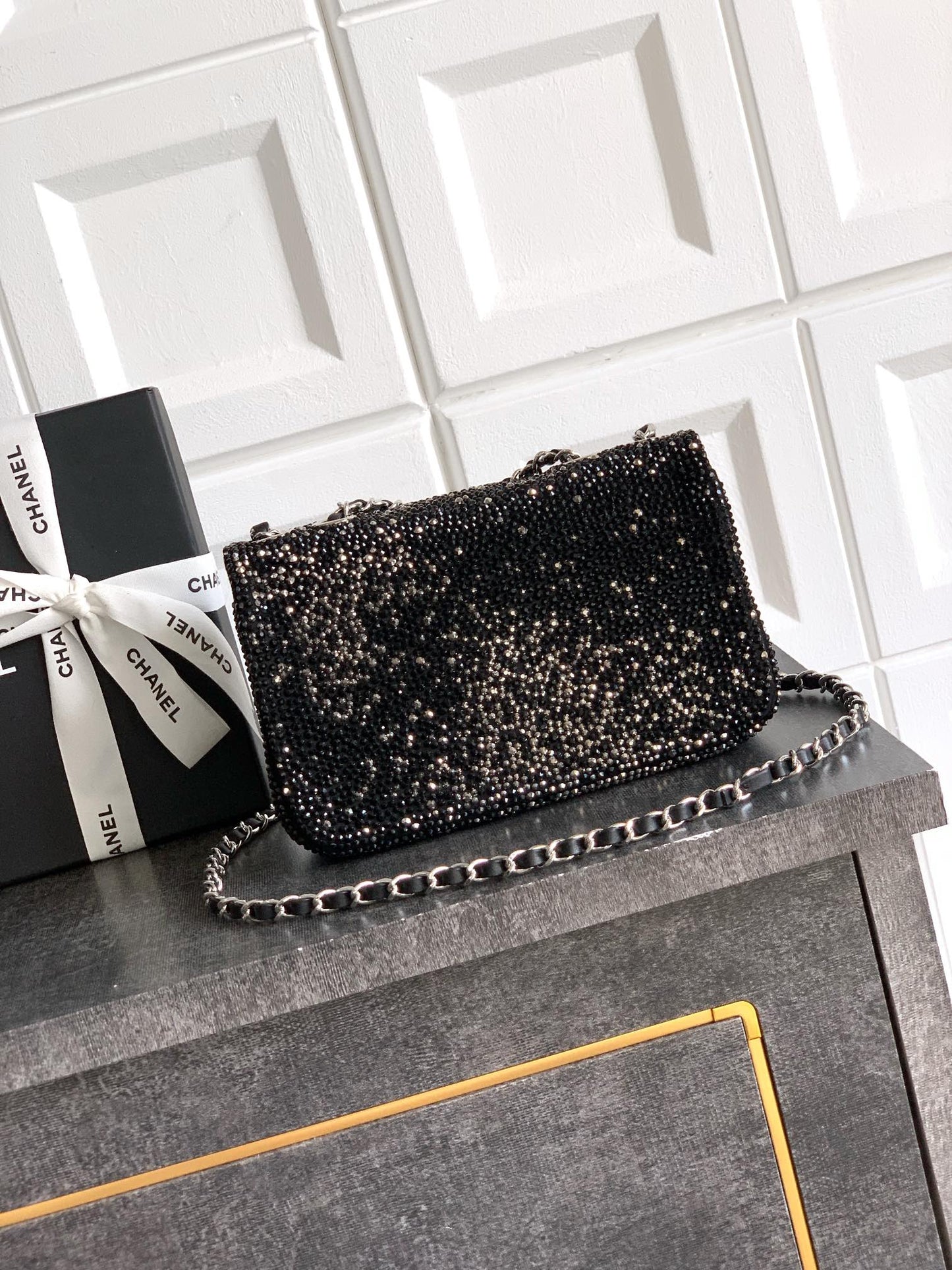 CC Classic Flap Bag  full diamond black calfskin