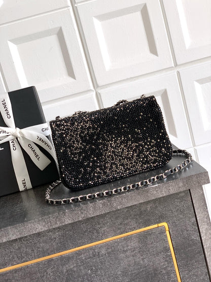 CC Classic Flap Bag  full diamond black calfskin