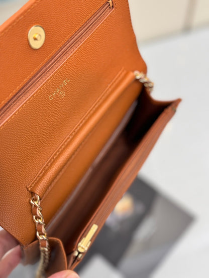 WOC 19CM ORANGE CAVIAR GOLD HARDWARE