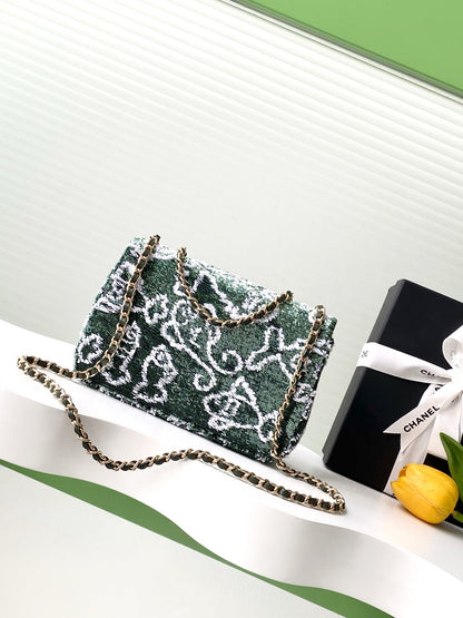 CC 25C Dark Green White Sequin Gold Hardware