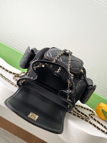 cc 25S Backpack 25cm Black Mesh Calfskin
