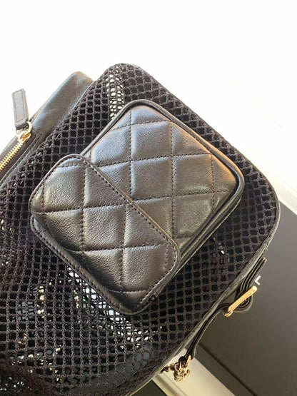 cc 25S Backpack 31cm Black Mesh Calfskin