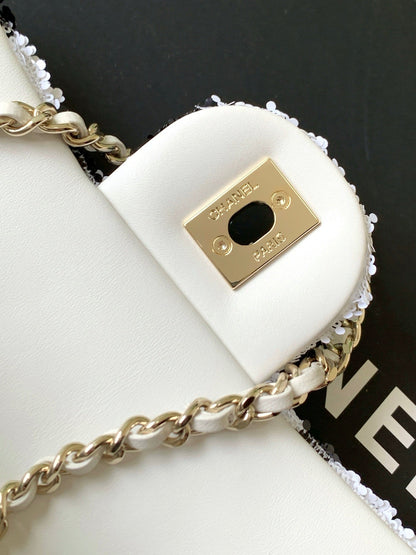 CC 2025 Flap Bag Silver Black Sequin 298202