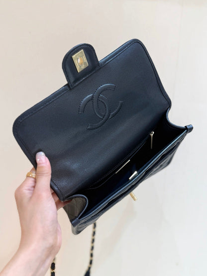 Chanel 2025 Four-Leaf Clover Bag 25cm Black Gold Caviar Leather 342125