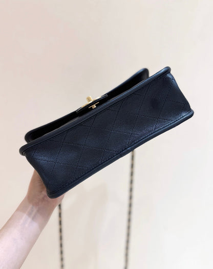 Chanel 2025 Four-Leaf Clover Bag 25cm Black Gold Caviar Leather 342125
