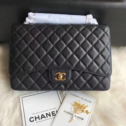FLAP BAG 33CM BLACK CAVIAR GOLD HARDWARE
